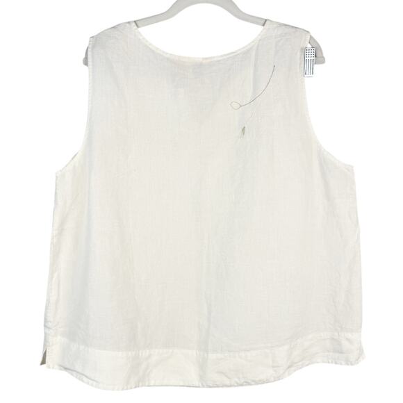 J.Jill White Linen Embroidered Floral V Neck Sleeveless Tank Top Sz 2X Light - Picture 2 of 9